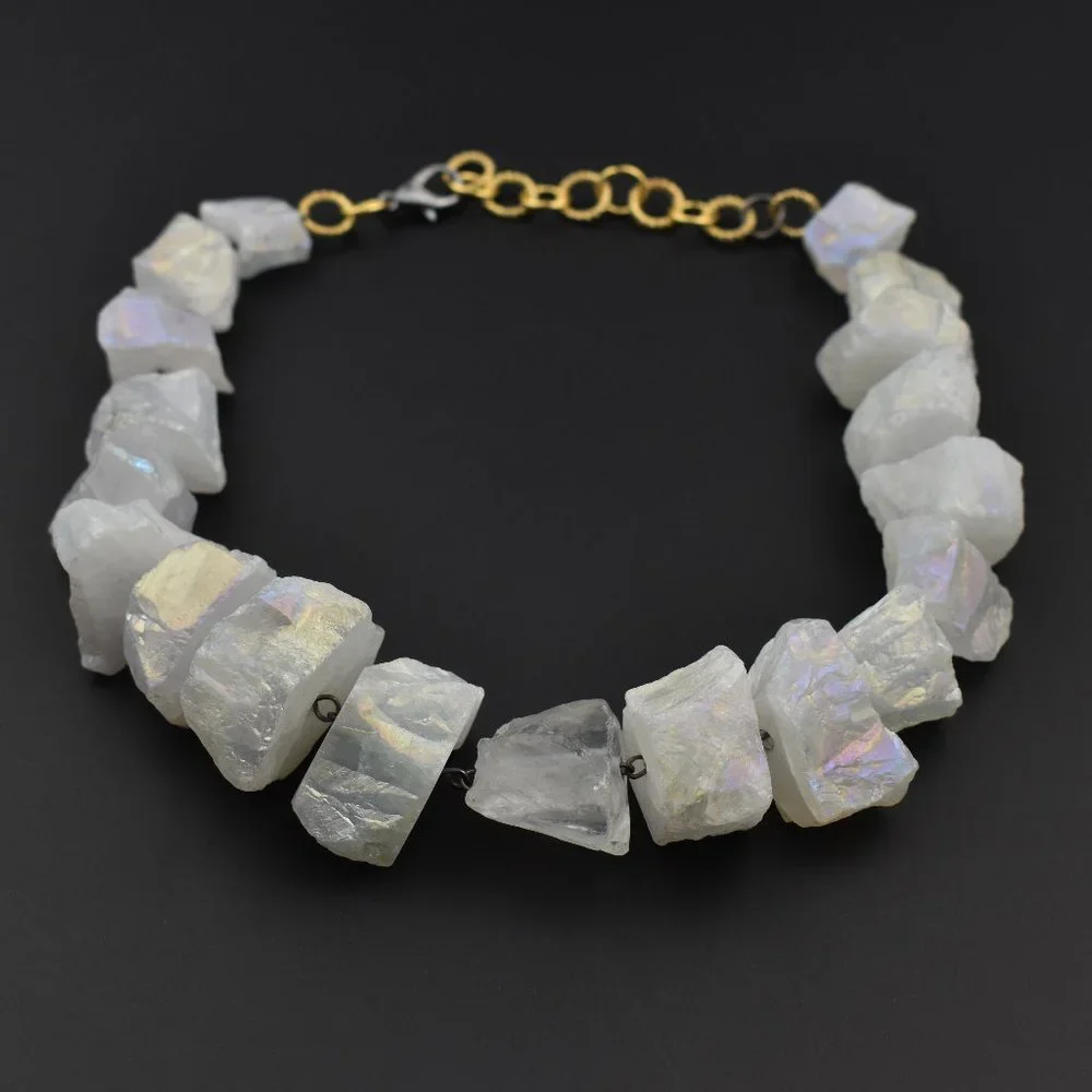 Super chunky raw gemstone necklace, accent angel aura quartz crystal collar